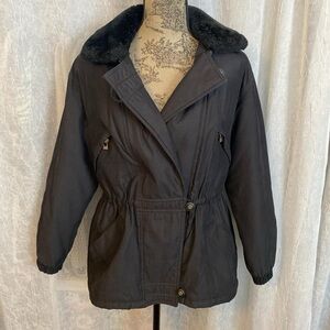 Vintage Black Jacket with Faux Fur Collar